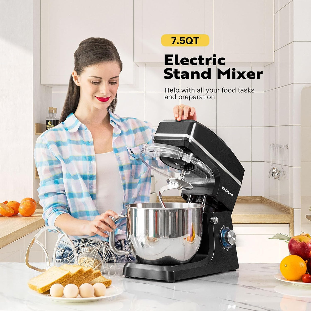 Batidora de Cocina VIVOHOME 7.5 qt 660W 6 Velocidades modelo KM-1