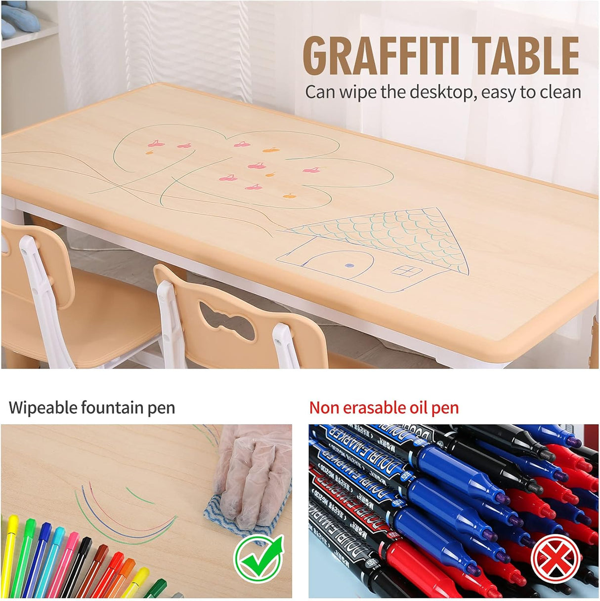 UNICOO Juego de mesa y sillas de estudio para niños