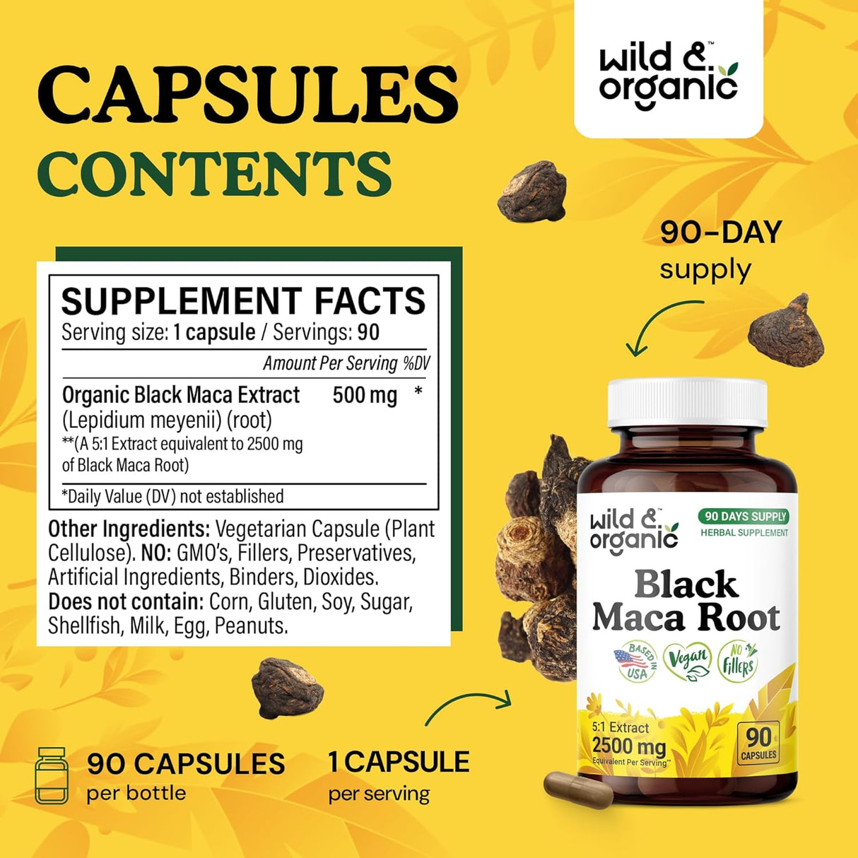Cápsulas de Maca Negra Orgánica y Salvaje - 90 Cápsulas