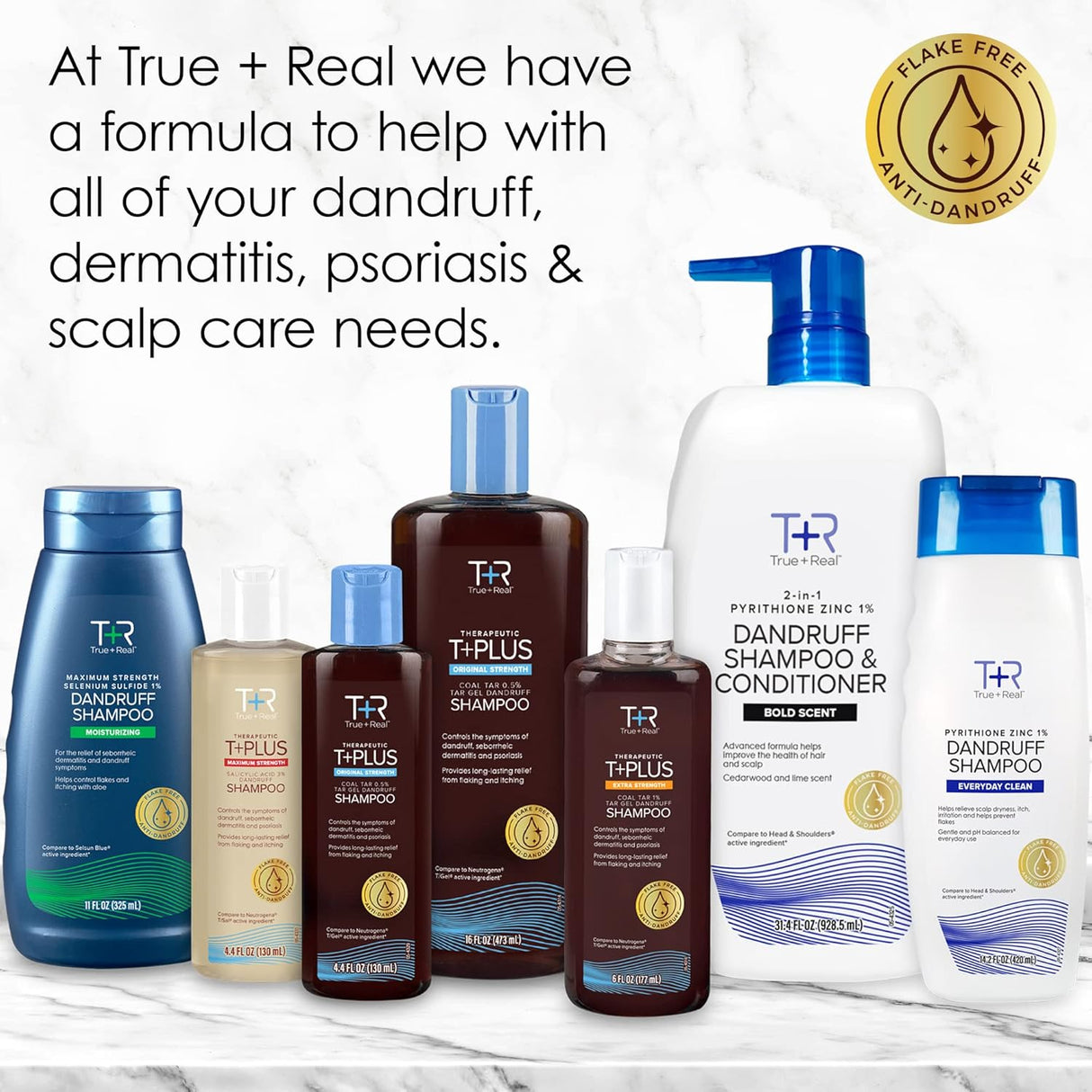 True+Real Champú terapéutico anticaspa de gel de alquitrán