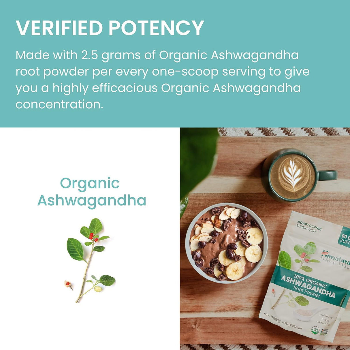 Polvo de Ashwagandha Orgánico Himalaya, Superalimento 7.9 oz