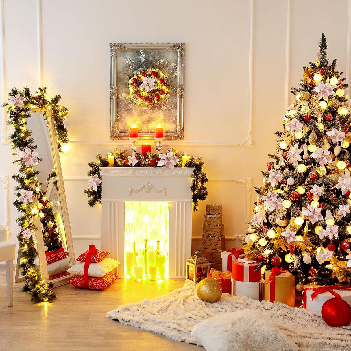 Flores Artificiales Poinsettia, WILLBOND, 36 Piezas, Decoración Navidad