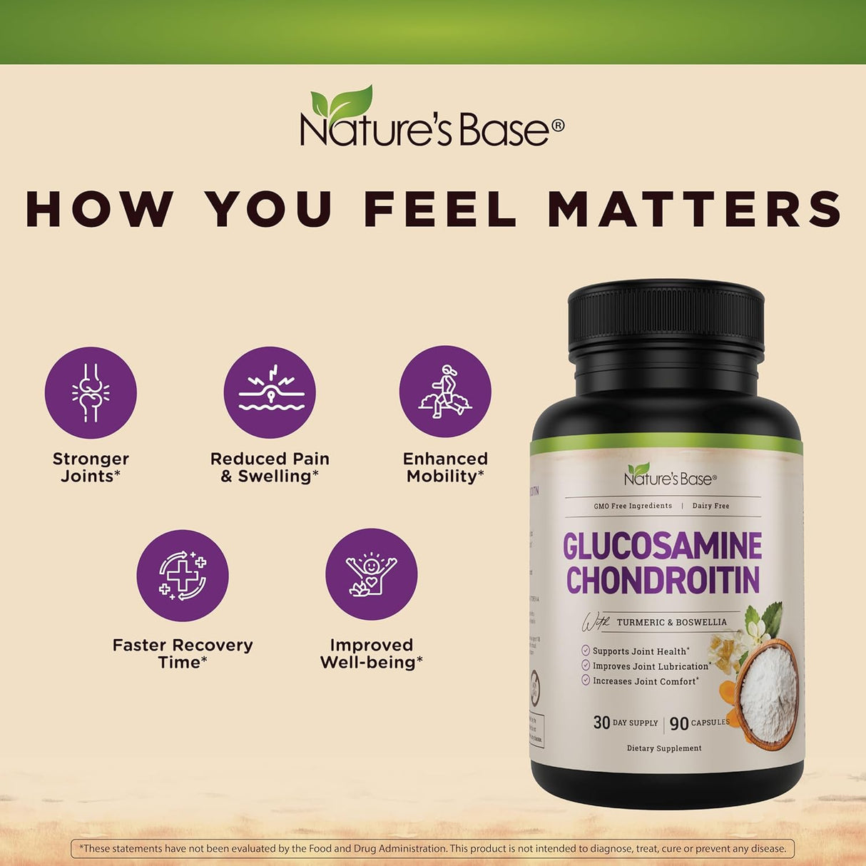 Suplemento Articular Nature's Base - Glucosamina y Colágeno 90 Cápsulas