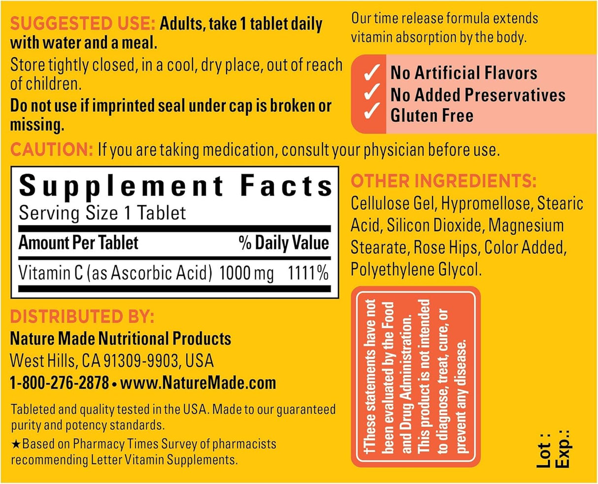 Suplemento Vitamina C 1000 mg de liberación 60 unidades