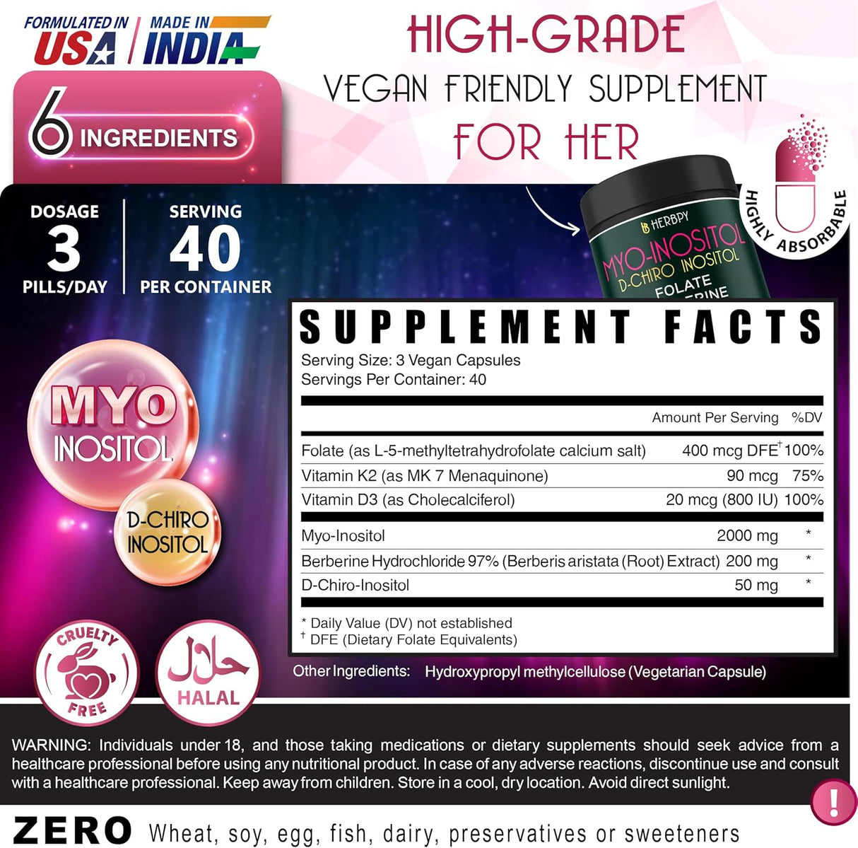 Suplemento 6en1 para mujeres, balance hormonal, 120 cápsulas