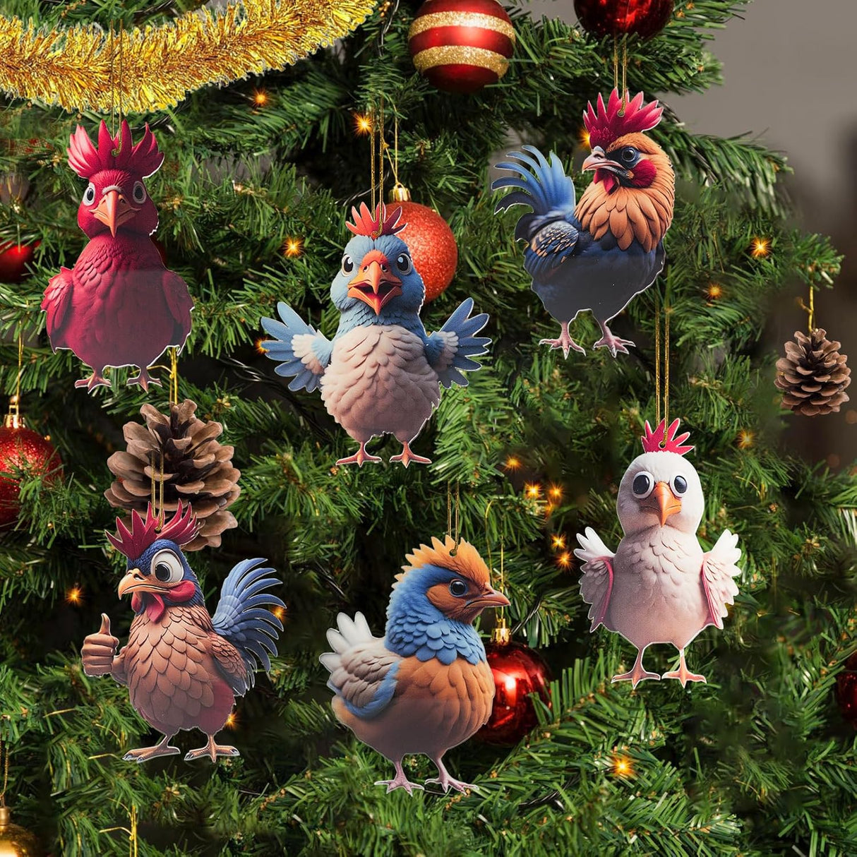 Colgante Adorno de Gallo, 6 PZS Acrílico, 10cm, para Decorar