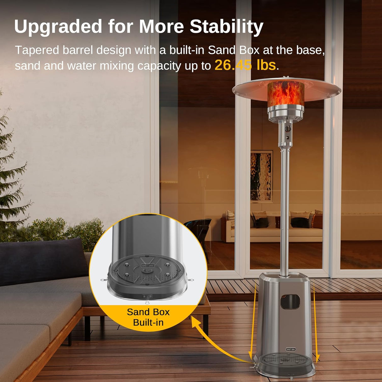 Calentador de patio de acero inoxidable para exteriores