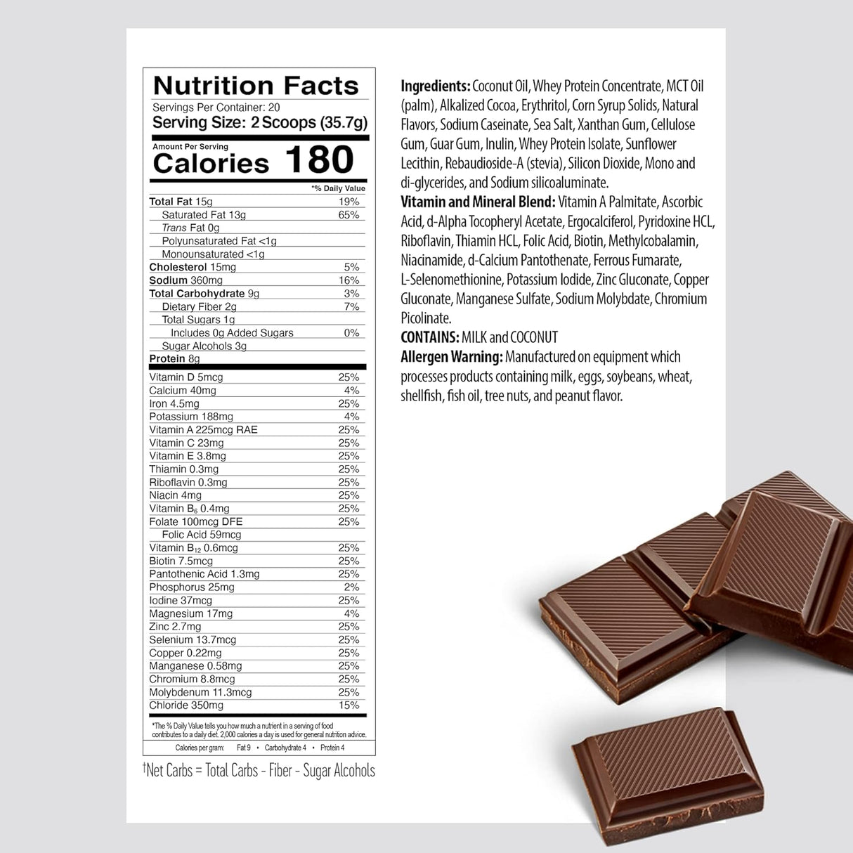 Suplemento Keto Meal polvo de batido de repuesto chocolate