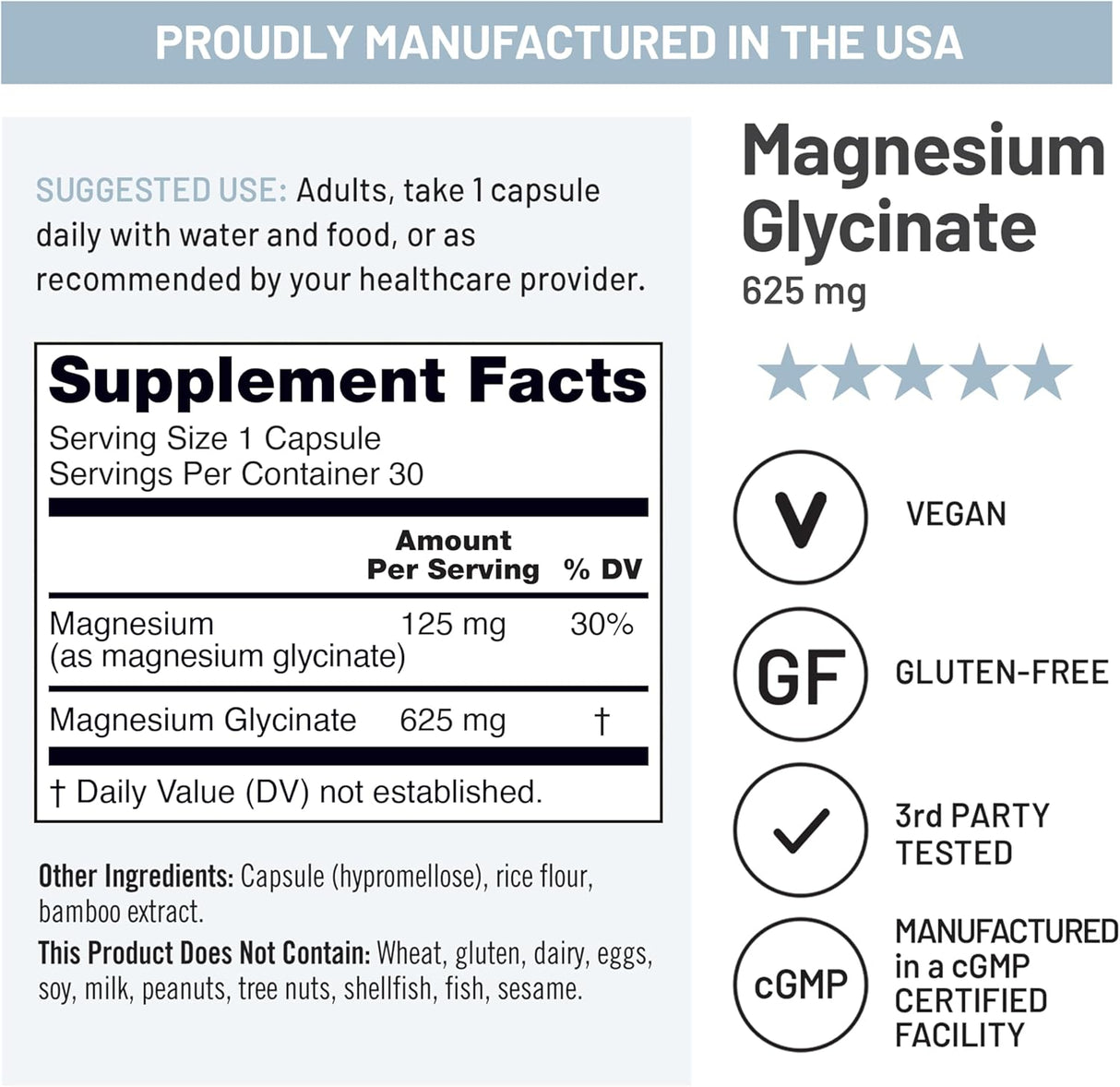 Magnesio Glycinato NatureWise 625 mg 30 cápsulas