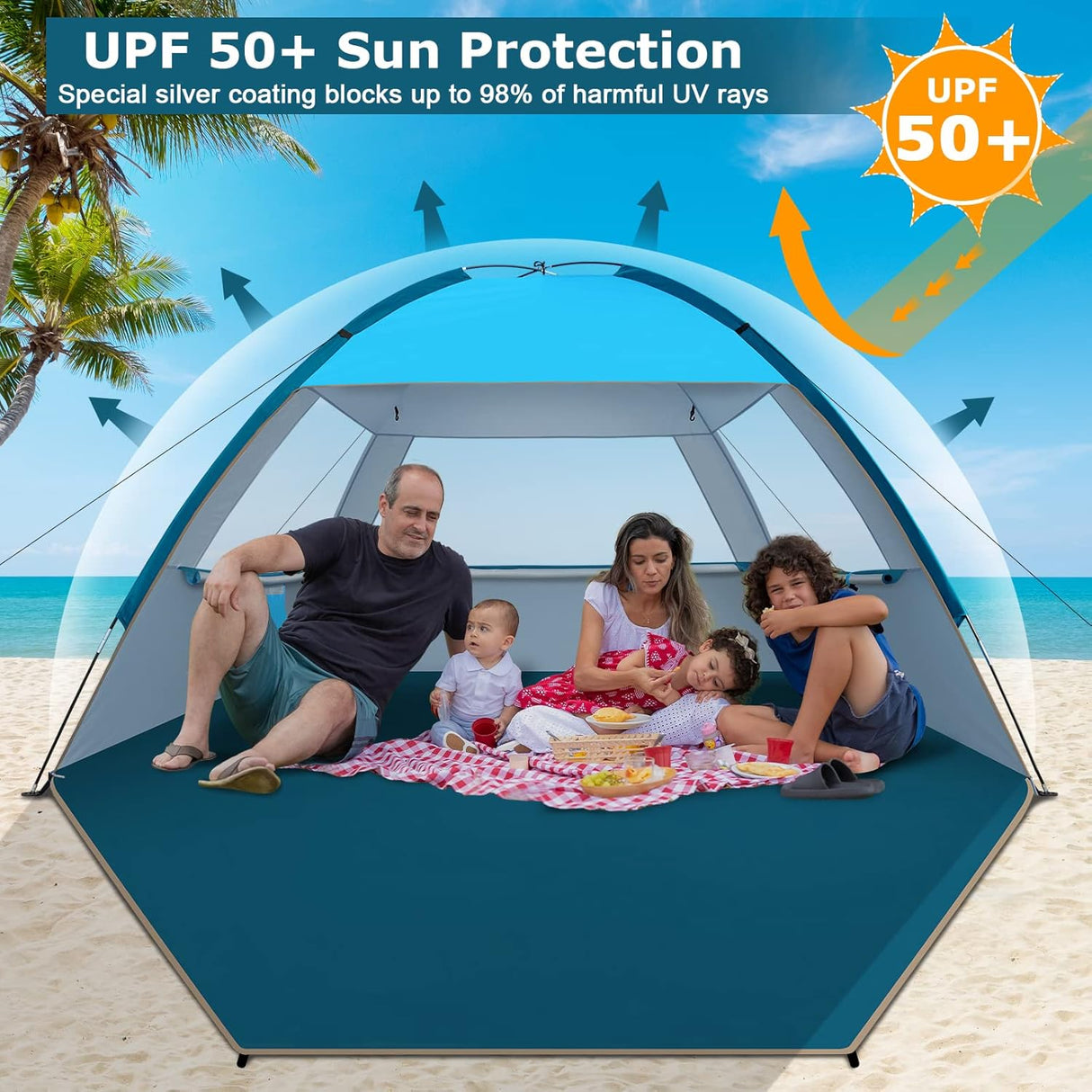 Tienda de Playa con Protección Solar UPF 50+, Ligera y Fácil de Montar