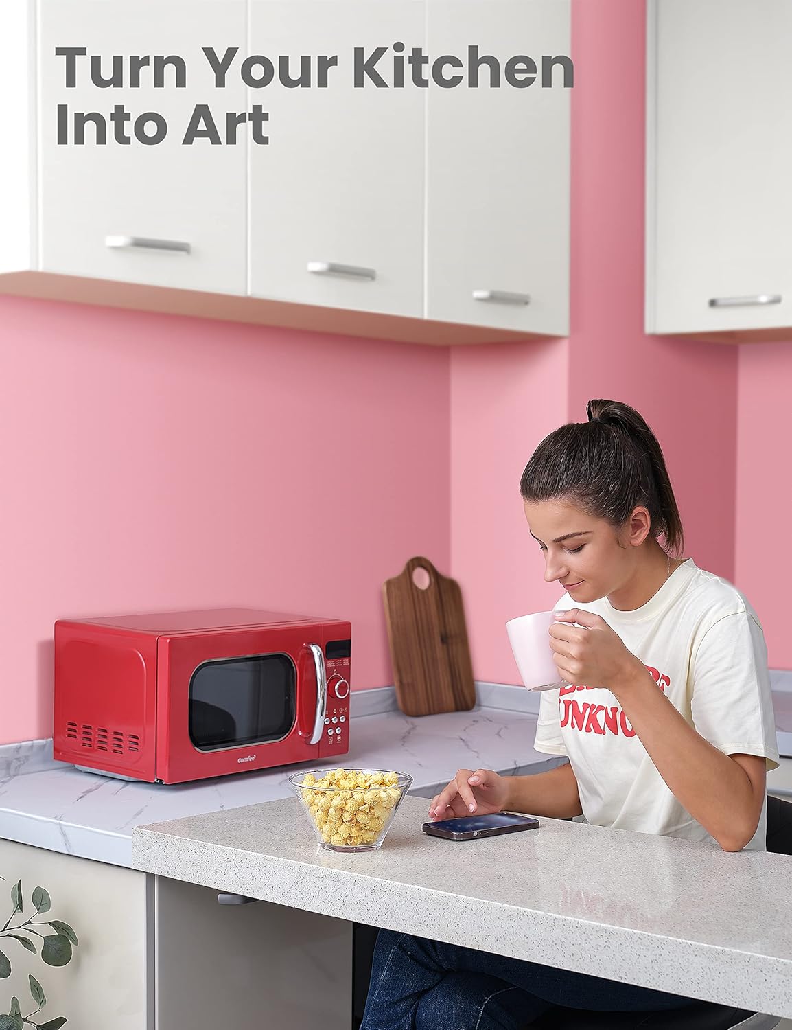 Microondas Retro COMFEE', 0.7 Cu Ft, 700W, 9 Menús, AM720C2RA-R