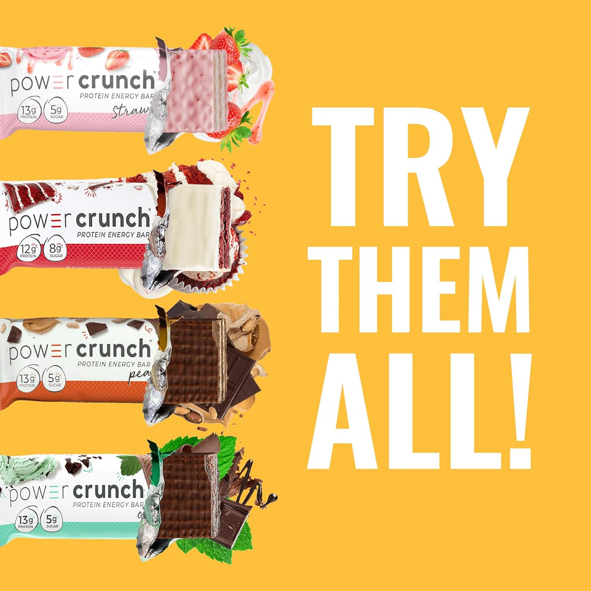 Power Crunch Bar, Snack Proteico con Sabor, Peanut Butter Crème, 12 Uds