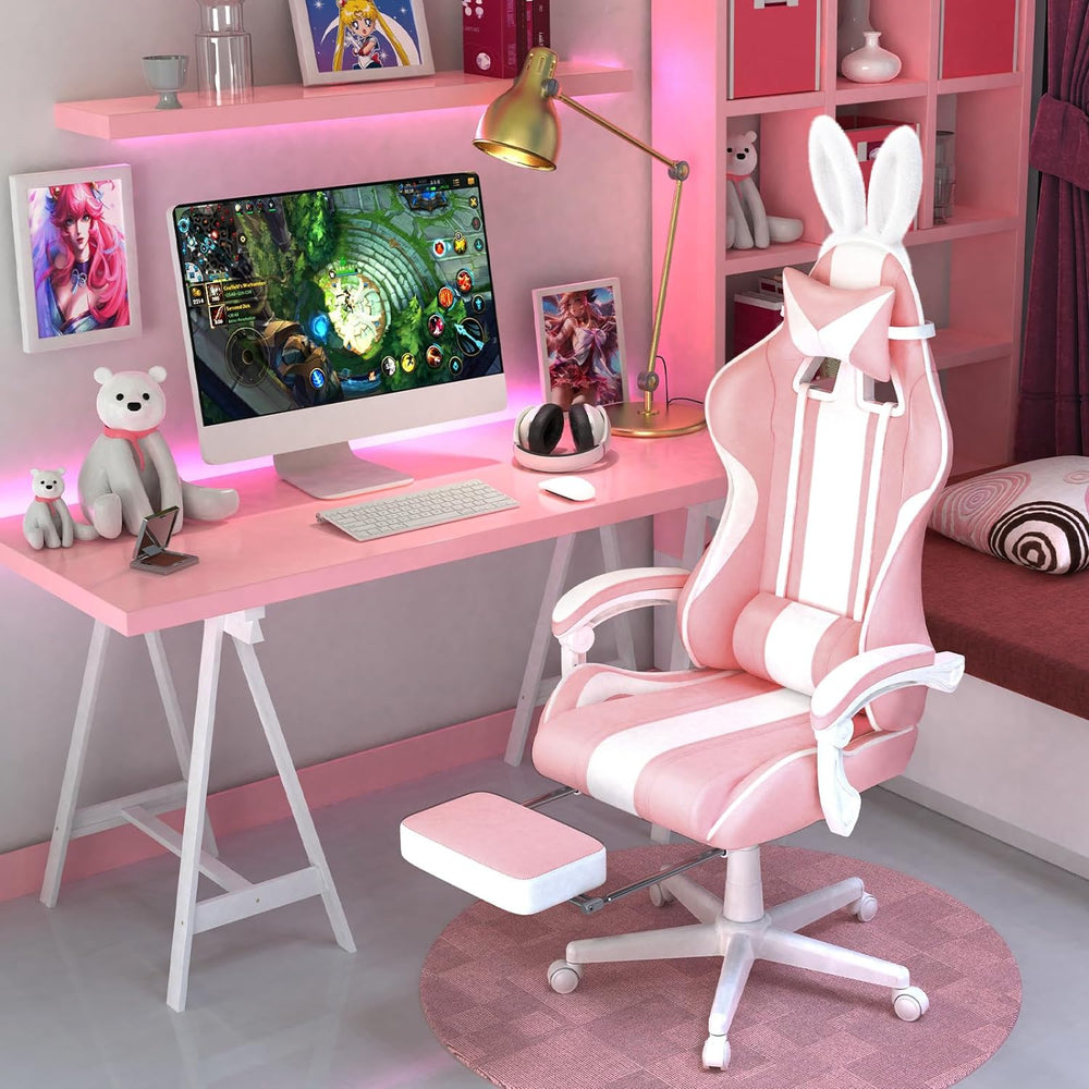 Silla Gamer Kawaii rosa con orejas de conejo Ferghana