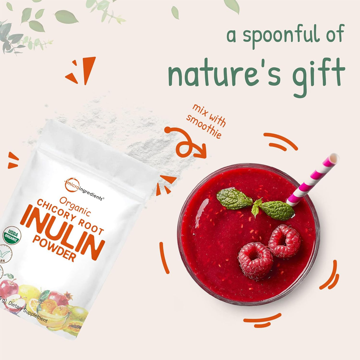 Suplemento orgánico diario de fibra dietética prebiótica 10