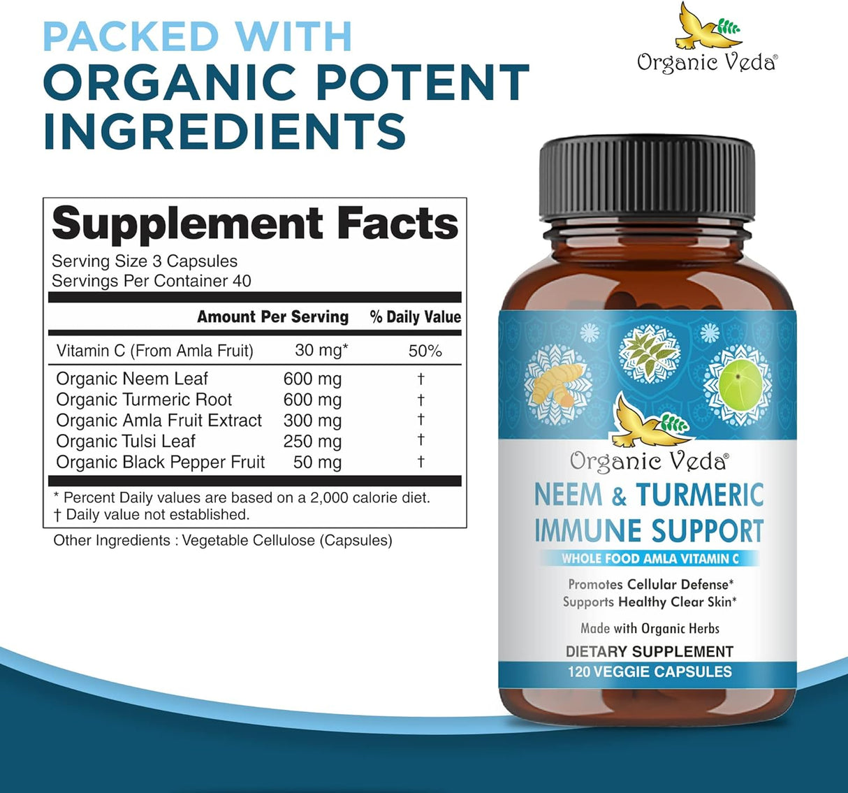 Cápsulas de Neem y Cúrcuma con Amla y Tulsi Suplemento