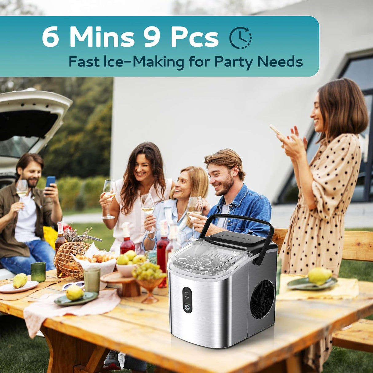 Máquina de Hielo EUHOMY, 26.5lbs/día, 9 Cubos en 6 Min.