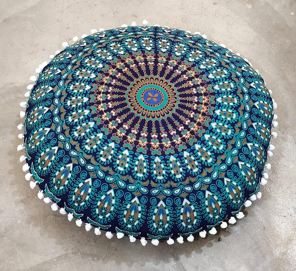 My Dream Carts Fundas de cojín de suelo de 22 pulgadas, solo fundas de cojín, funda de puf para asiento de asiento, cojines decorativos bohemios con mandala, redondo, otomano, dormitorio al aire libre