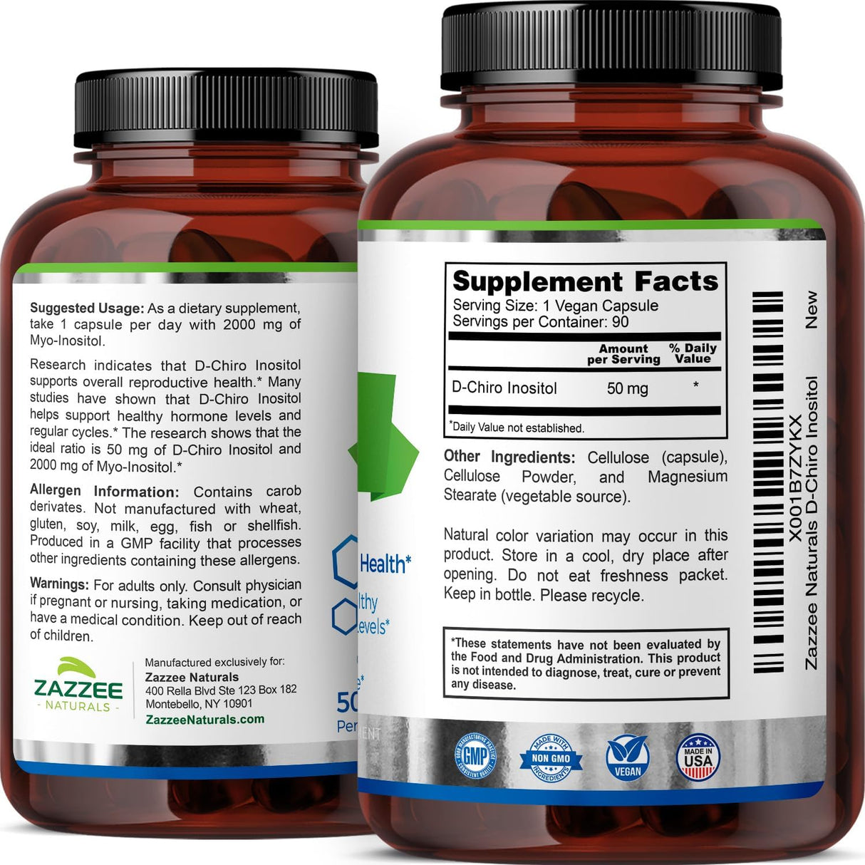 Zazzee D-Chiro-Inositol 50mg, 90 cápsulas, 40:1 ratio