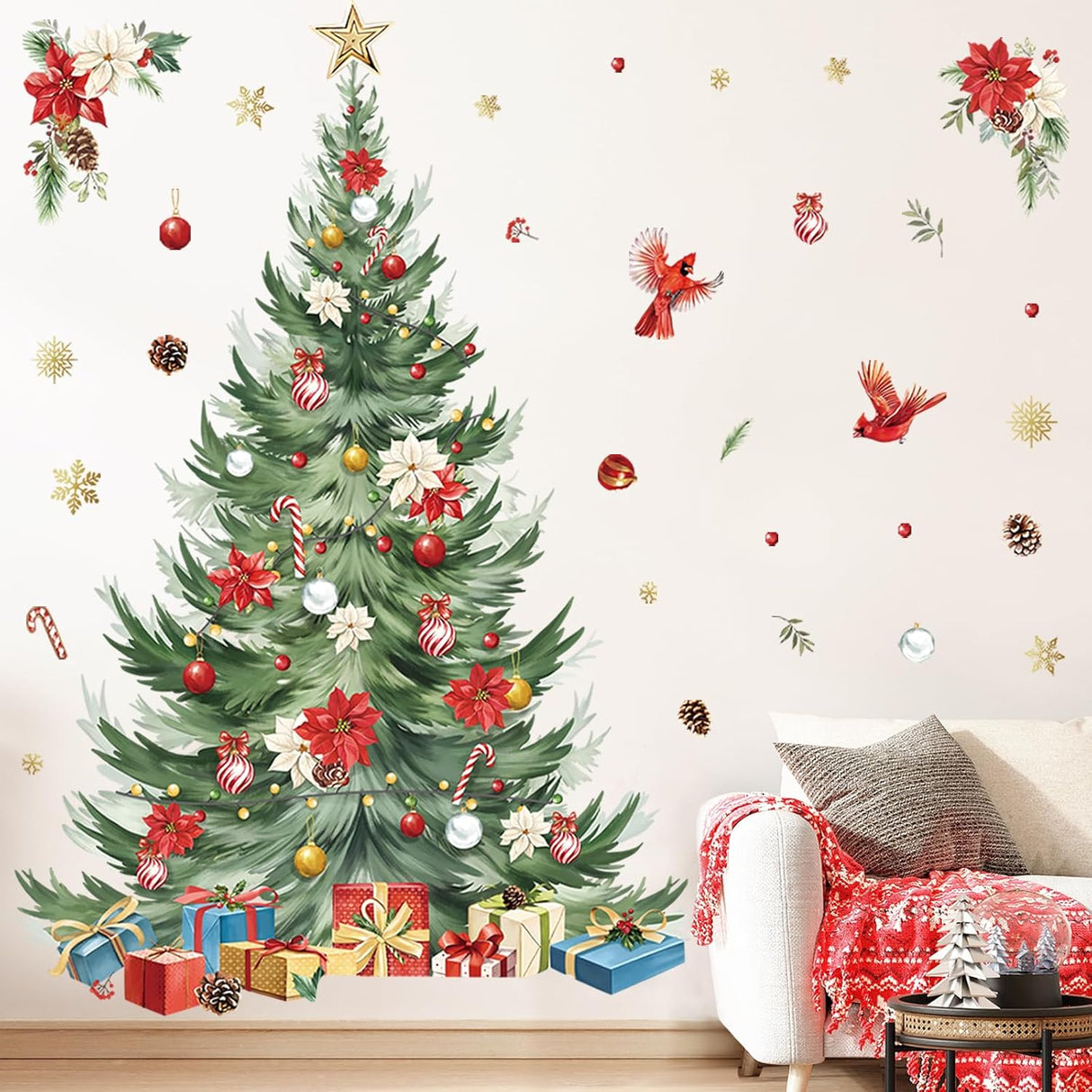 Calcomanías de Navidad Decalmile, árbol y flores, decoración