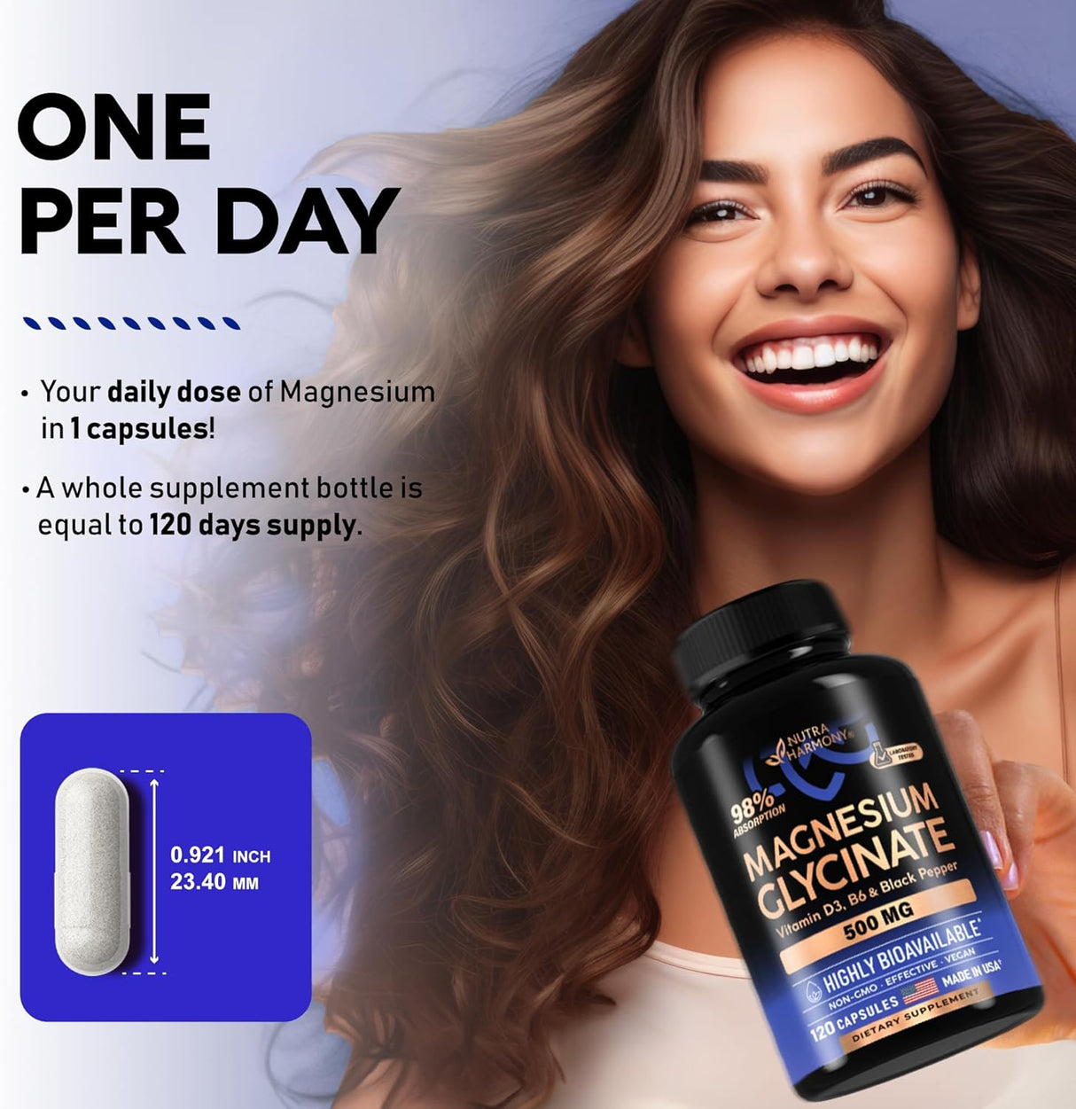 Glicinato de Magnesio 500 mg Sueño y Salud Muscular Cardíaca