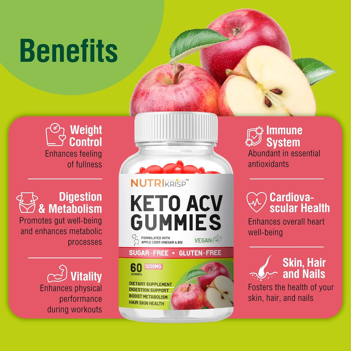 Gummies de ACV Keto - Pérdida de Peso, 1200MG, Sin Azúcar