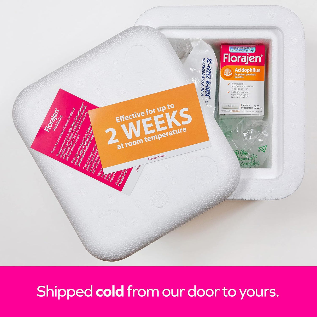 Florajen Probióticos Acidophilus, salud intestinal, salud vaginal y suplemento de apoyo inmunológico, alivio del estreñimiento y la hinchazón para adultos, 90 cápsulas (refrigerado)
