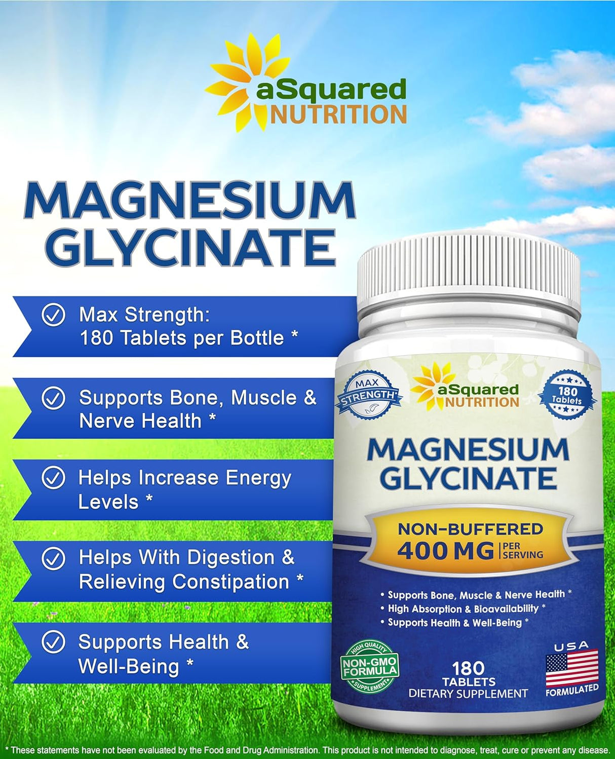 Suplemento Nutrition Glicinato de magnesio 400 mg – 180 tab