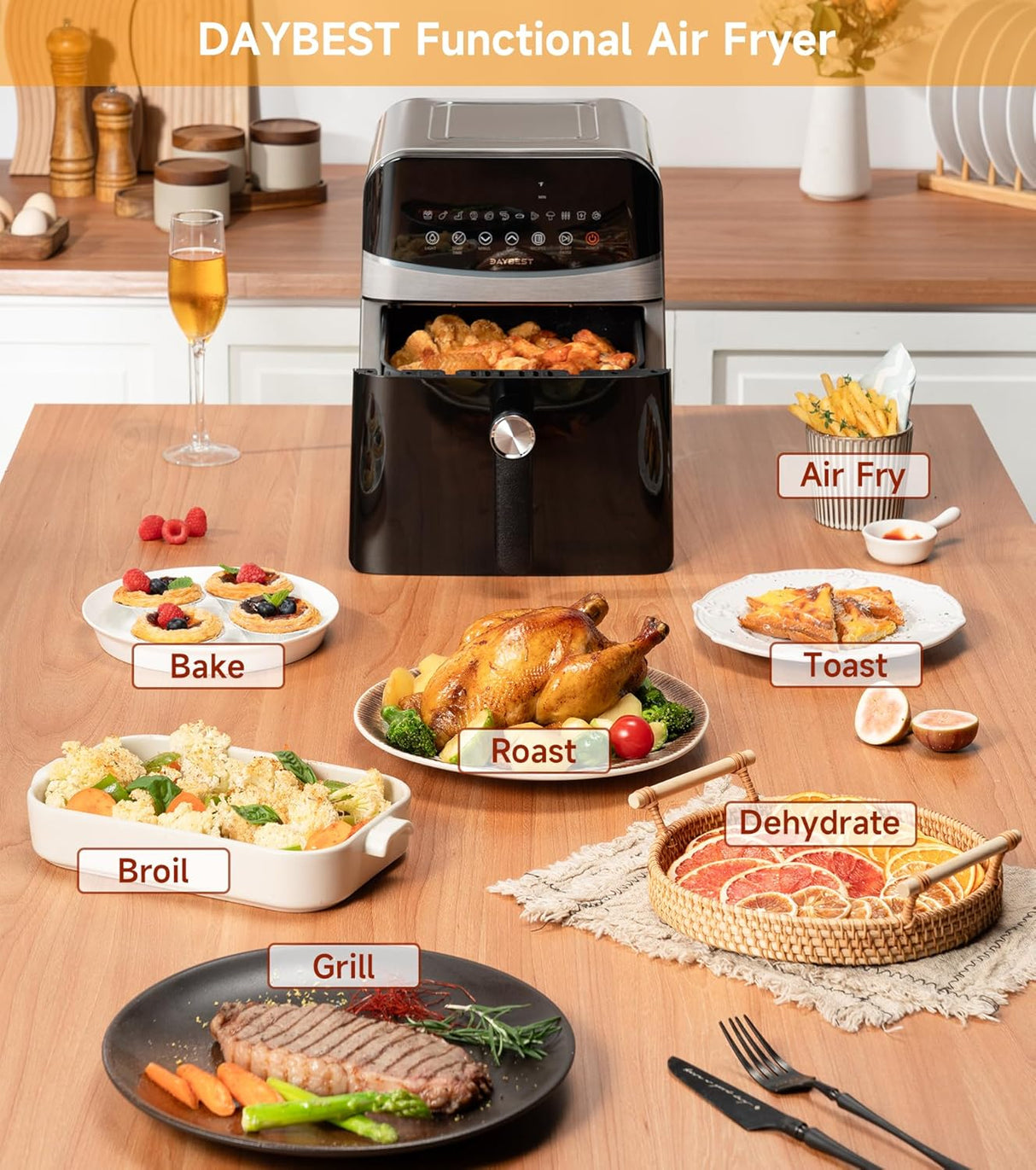 Freidora de Aire 6 QT, 1700W, Ventana, 12 Presets, Modelo 6QT