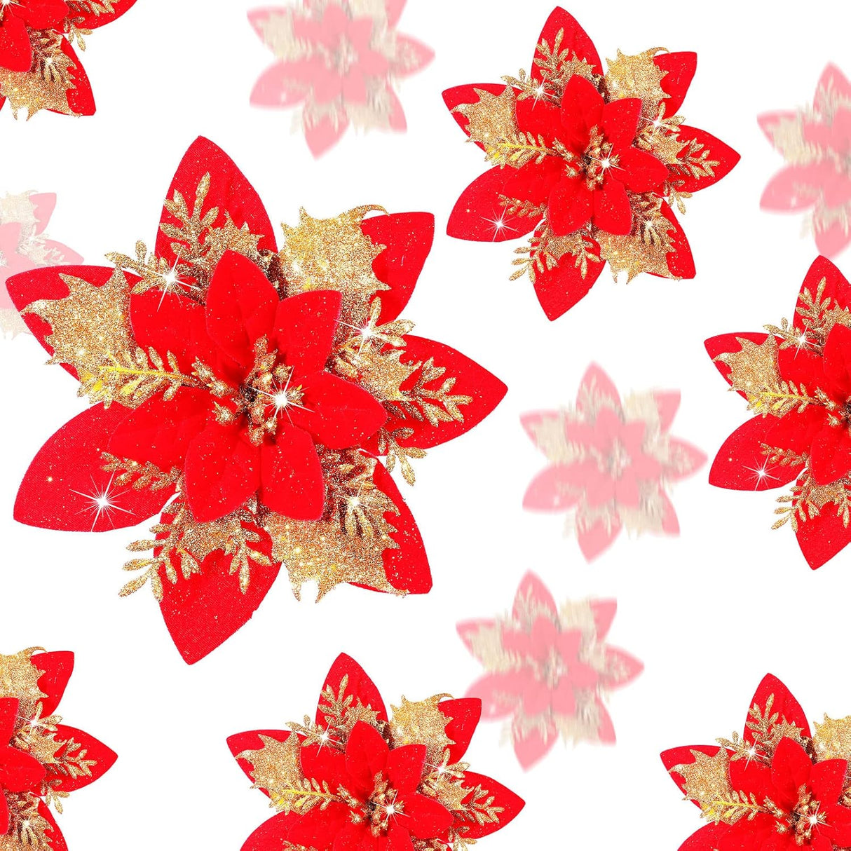 Flores Artificiales Poinsettia - 36 Piezas, Clips, 6-4-3 Pulgadas