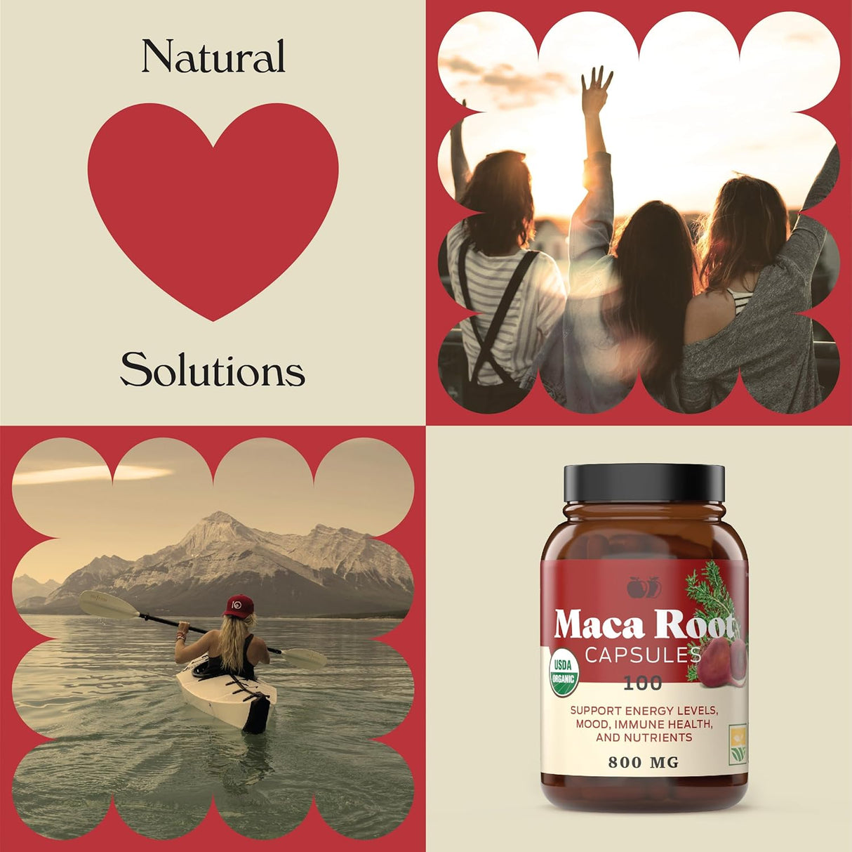 Capsulas de Maca Roja Orgánica - 800mg, 100 cápsulas, pura en polvo