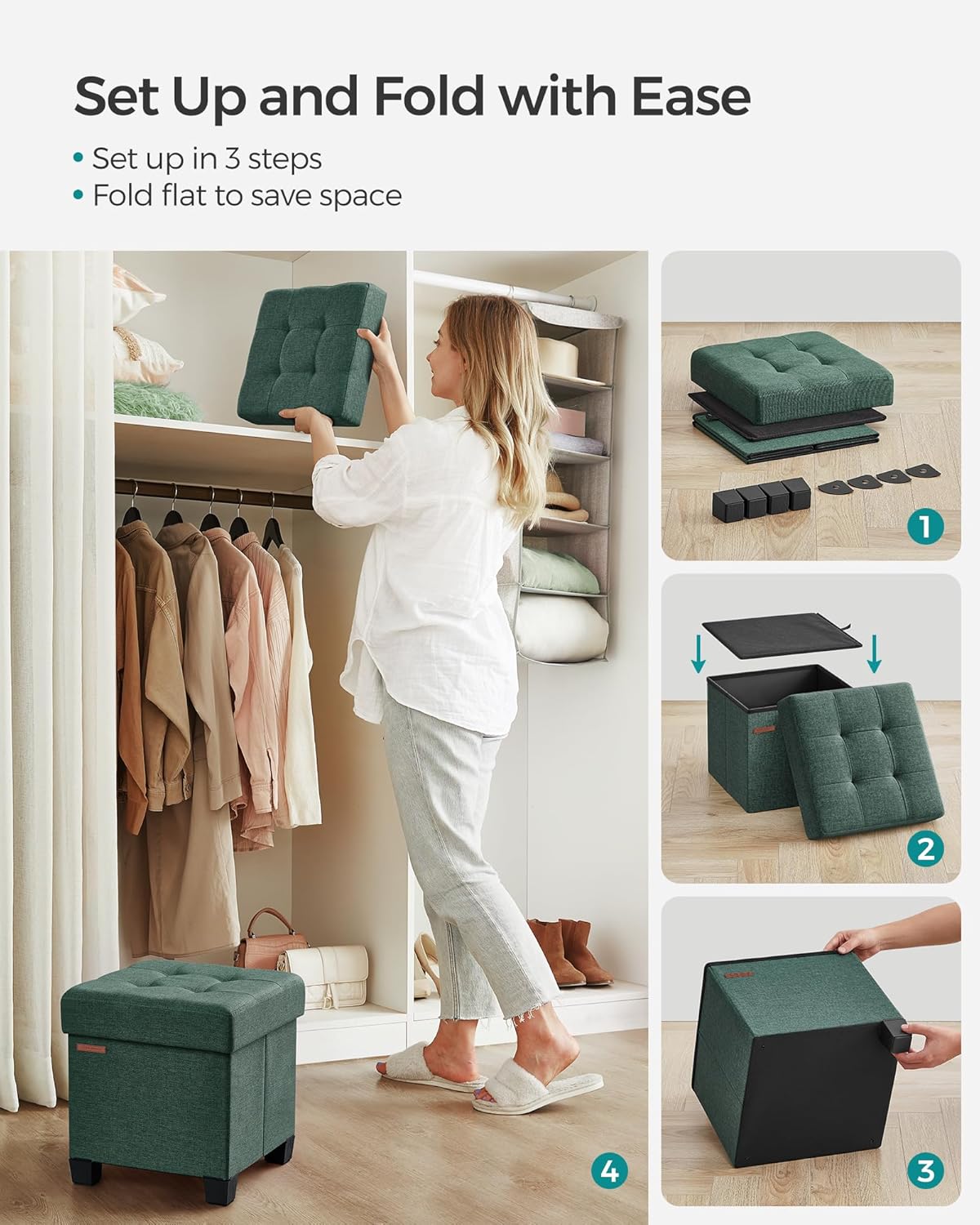 Otómano de almacenamiento con patas, 15 x 15 x 15.7 in, ULSF014C01