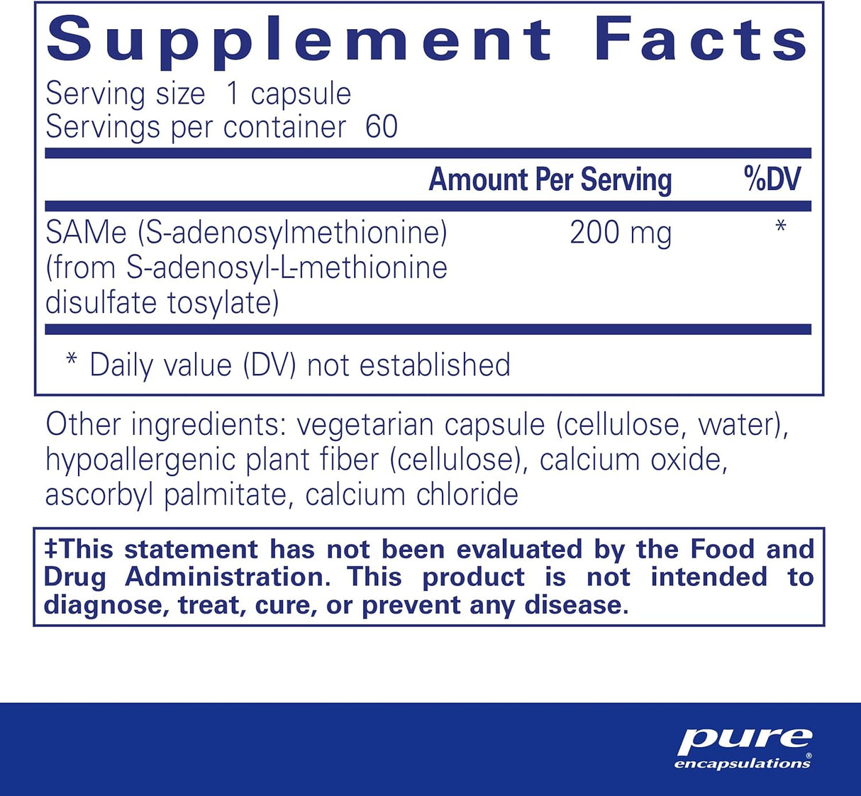 Suplemento Pure Encapsulations SAMe S-Adenosylmethionine