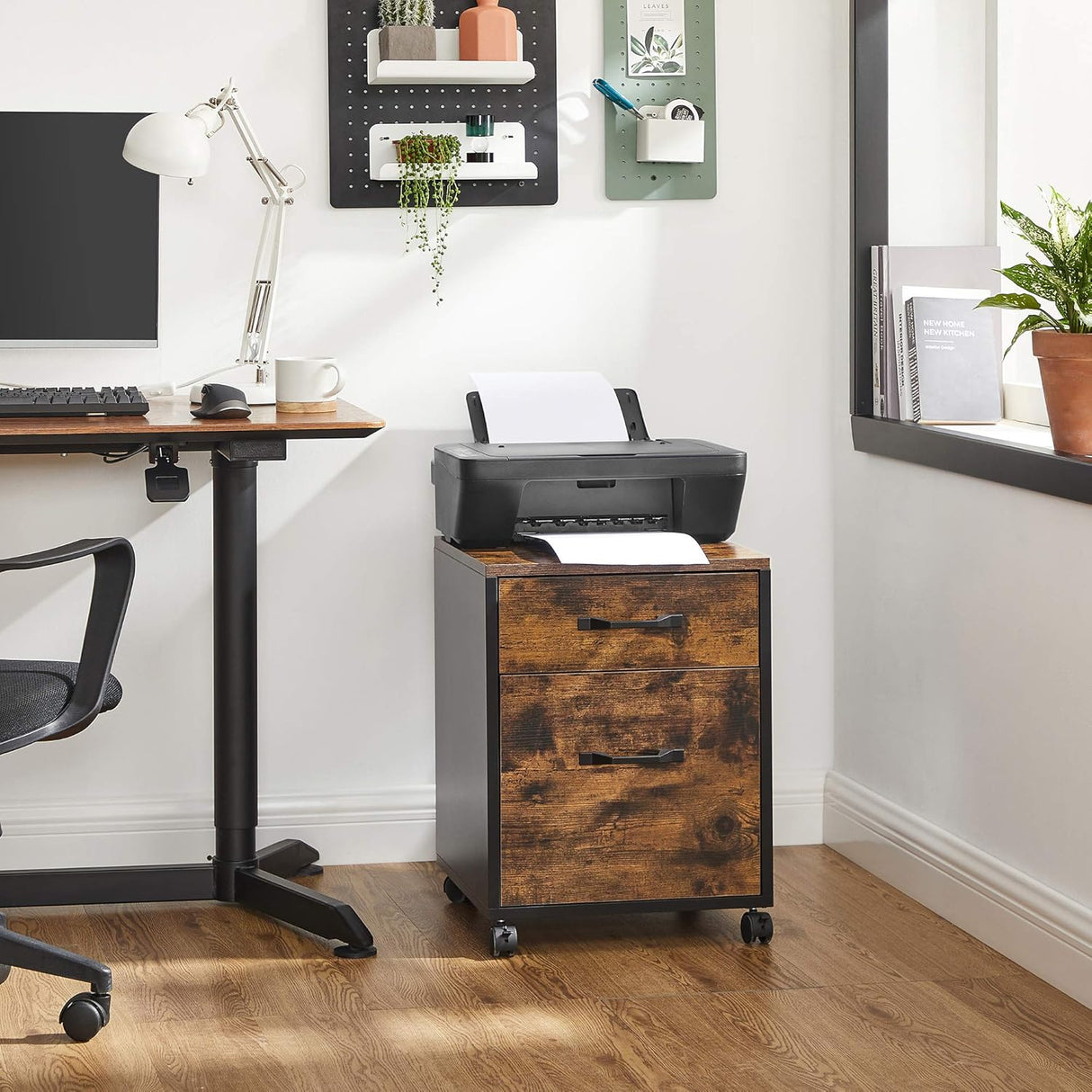 Gabinete de Archivos VASAGLE con Ruedas, 2 Cajones, Rustic Brown