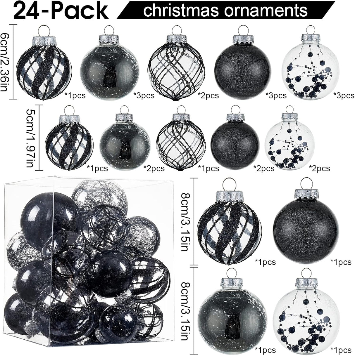 Navidad Adornos Transparentes, 24ct, Decorativas y Resistentes
