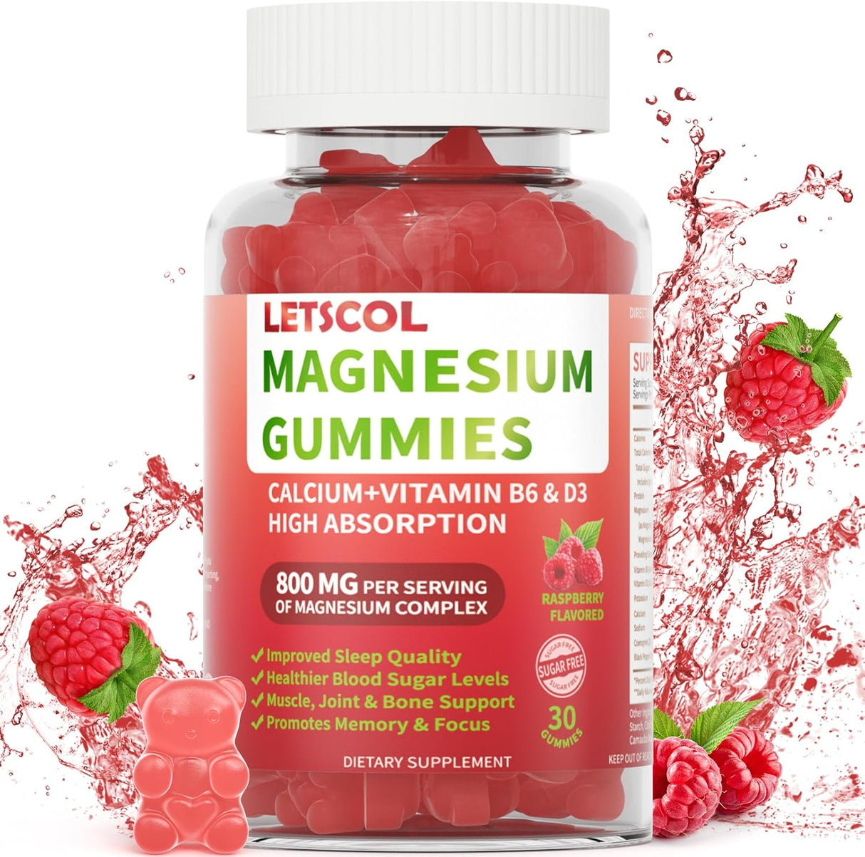 Gomitas de Magnesio Glycinate 800mg sin azúcar, Calma y Sueño