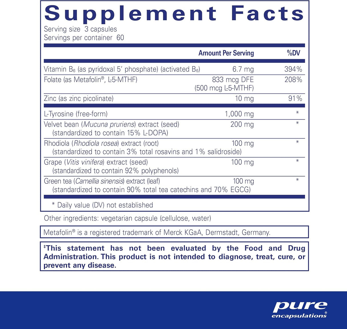 Suplemento para apoyar la producción de dopamina 180 cápsula