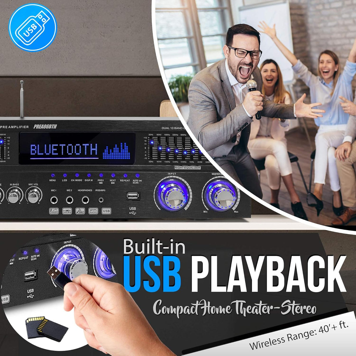 Preamplificador estéreo híbrido PYLE-HOME PREA86BTH