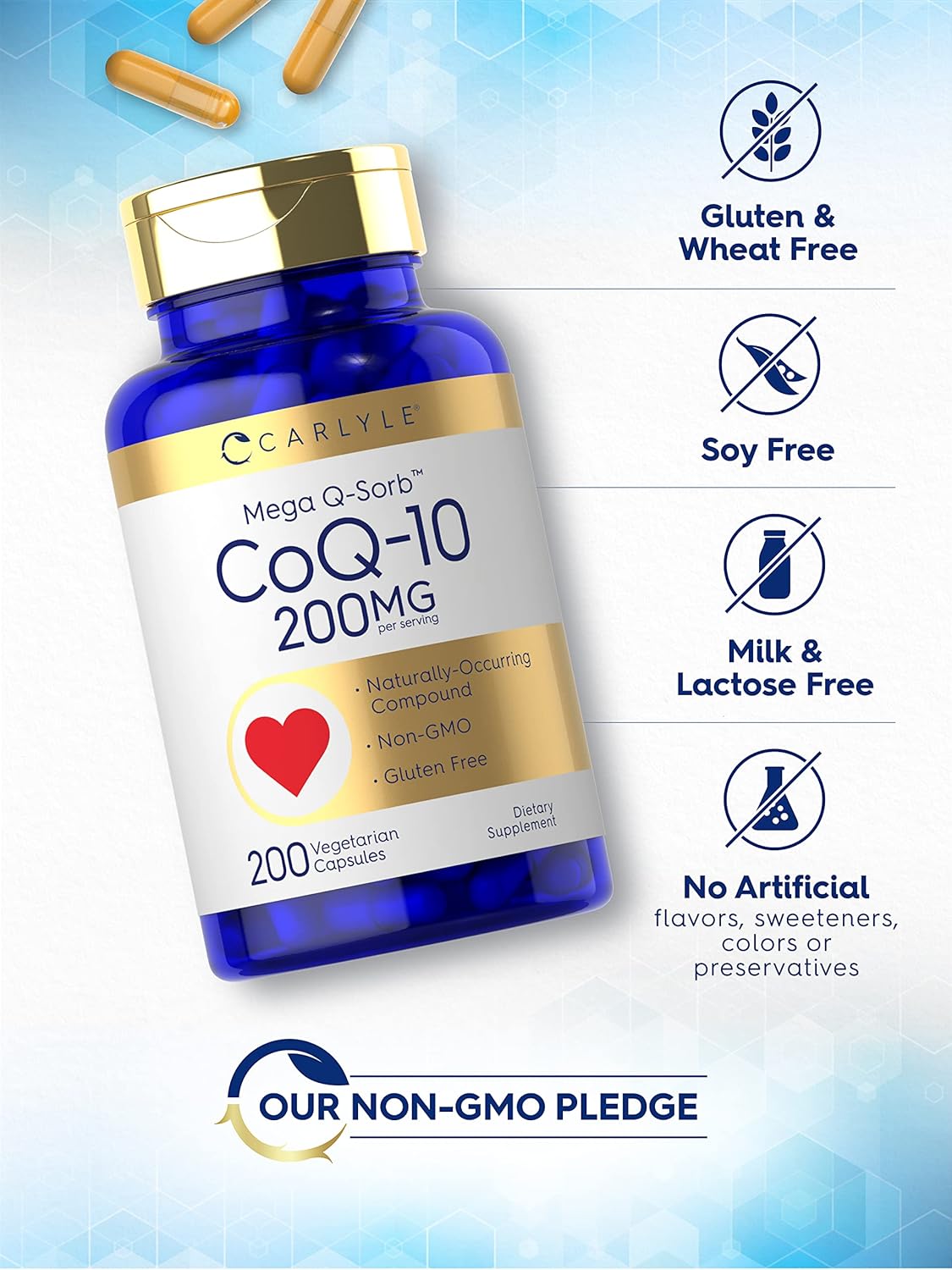 Carlyle CoQ10 200mg | 200 Cápsulas | Vegano, Sin GMO, Sin Gluten