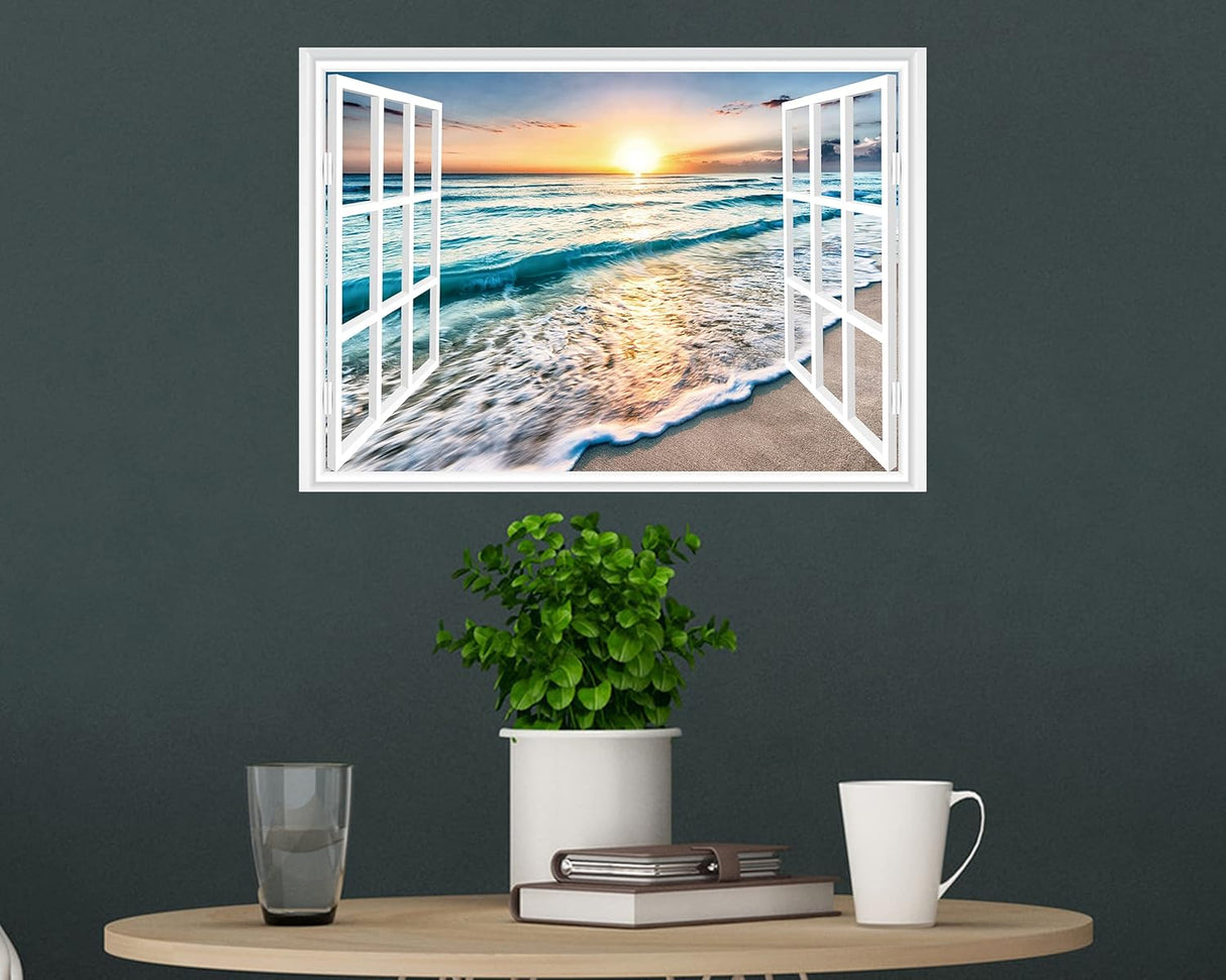 FLFK Adhesivo de pared falso para ventana, puesta de sol