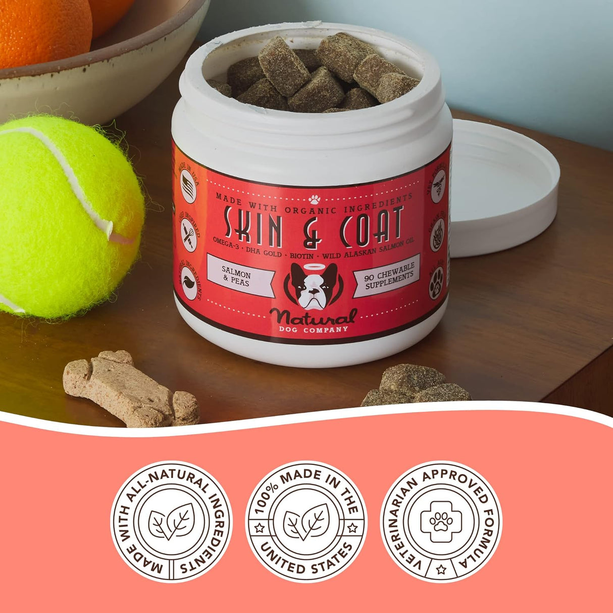 Vitaminas Masticables para piel y pelaje sabor a salmón