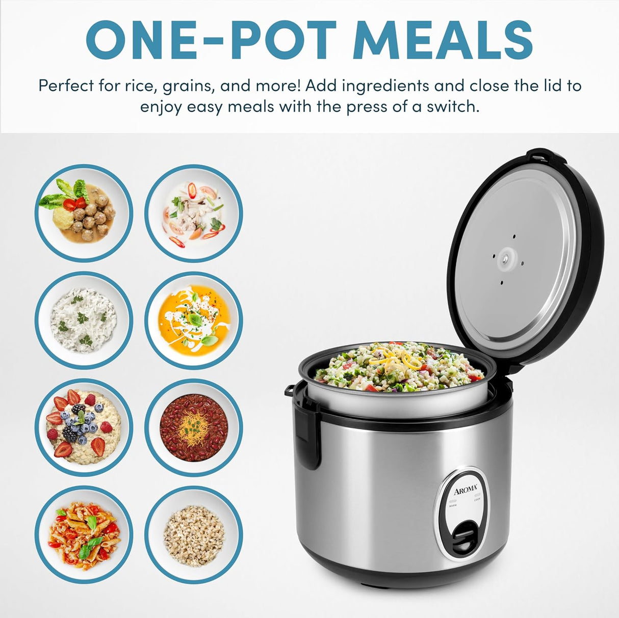 Cocedor de Arroz Aroma ARC-914SB, 8 Tazas, Cocina Perfecta