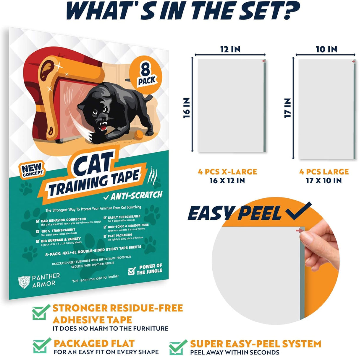 Cinta adhesiva anti arañazos para gatos paquete de 8