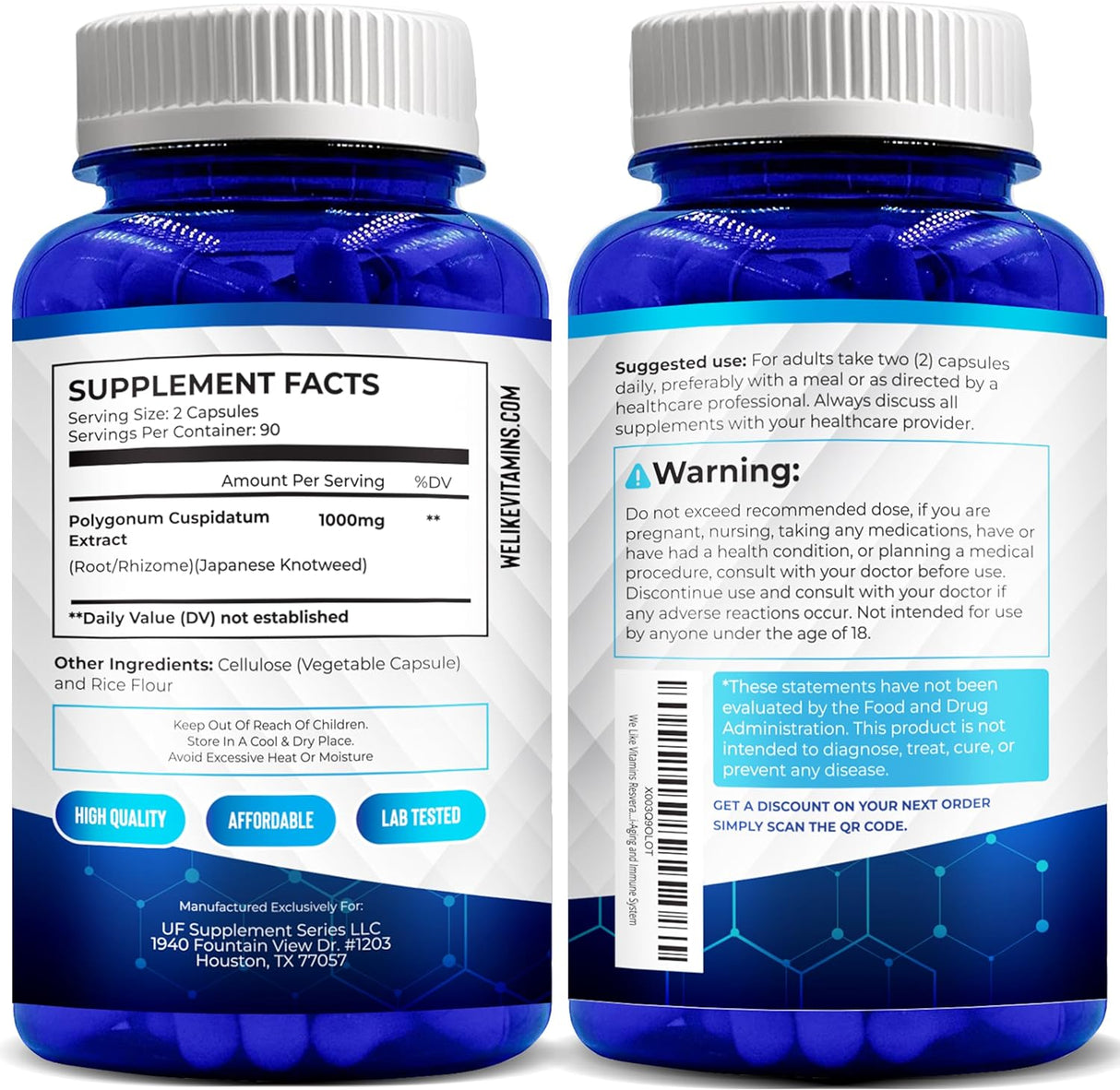Suplemento Vitamins Resveratrol 1000 mg 180 cápsulas
