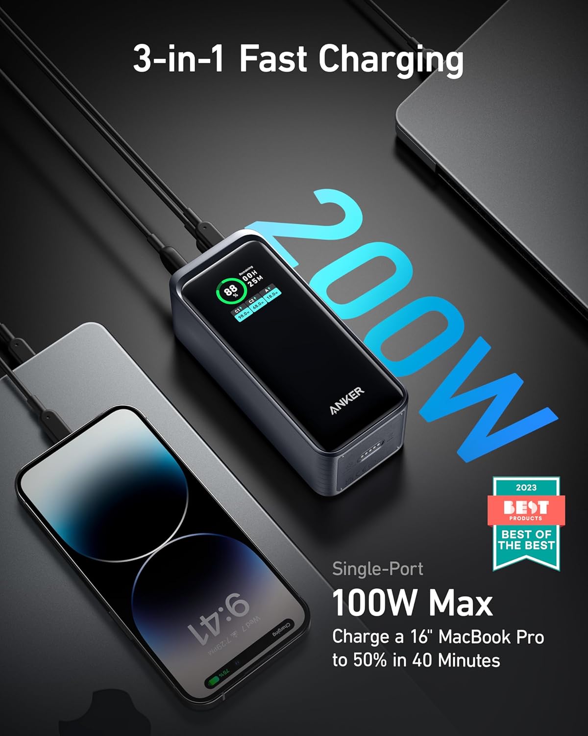 Cargador portátil de 20,000 mAh con salida de 200 W