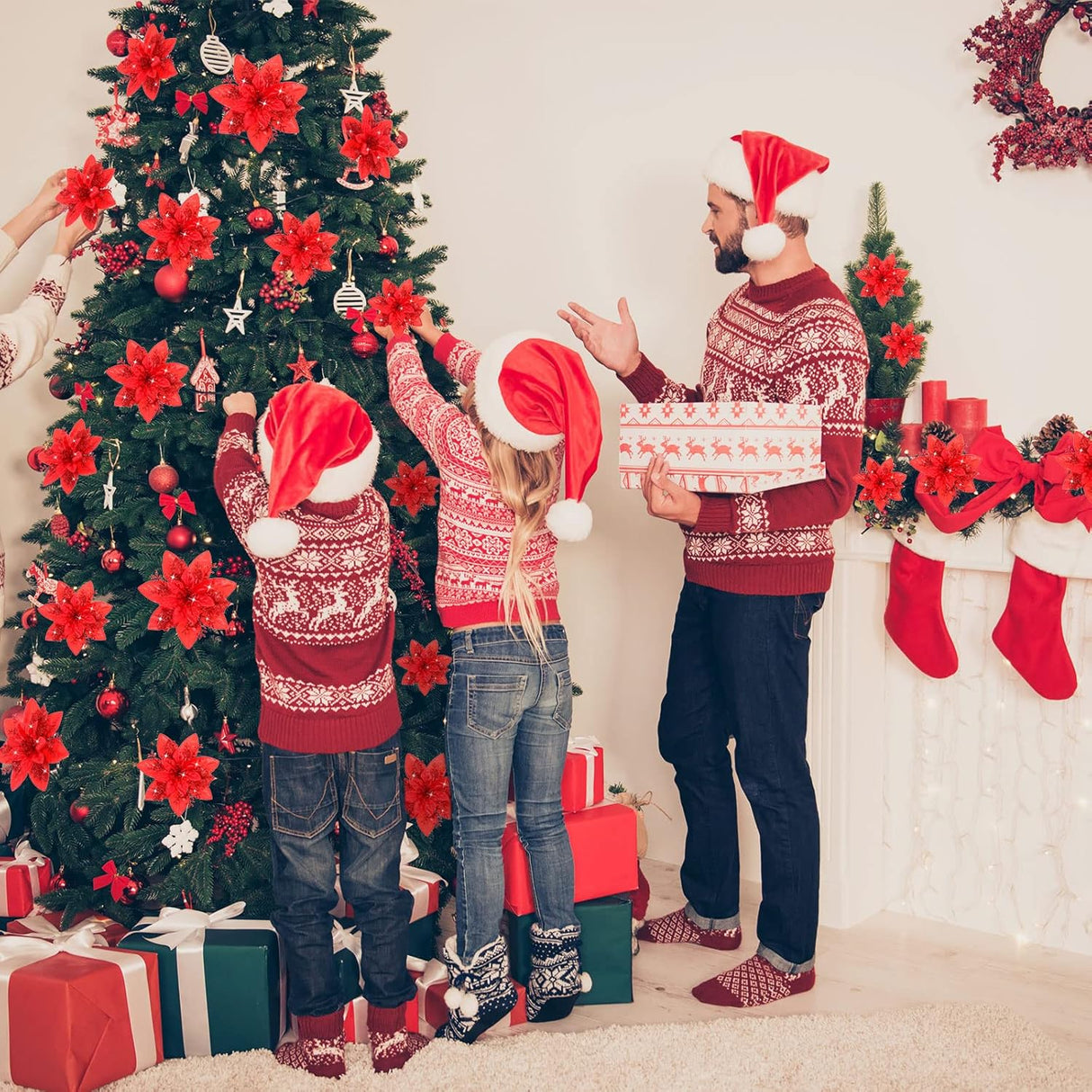 Flores Poinsettia Artificiales, 36 Pcs, Decoración Navidad