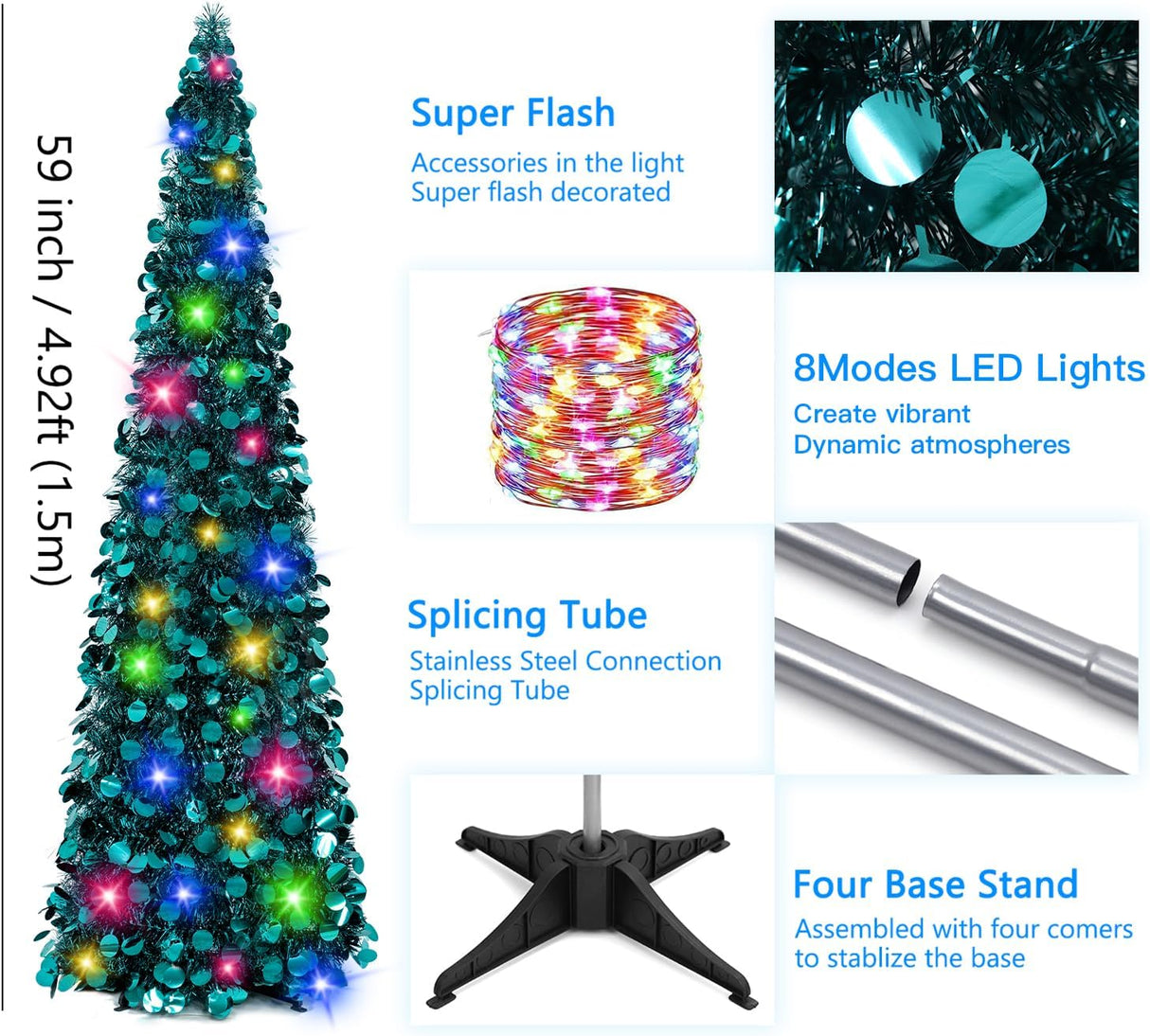 Árbol de Navidad MACTING 5ft con luces y fácil ensamblaje