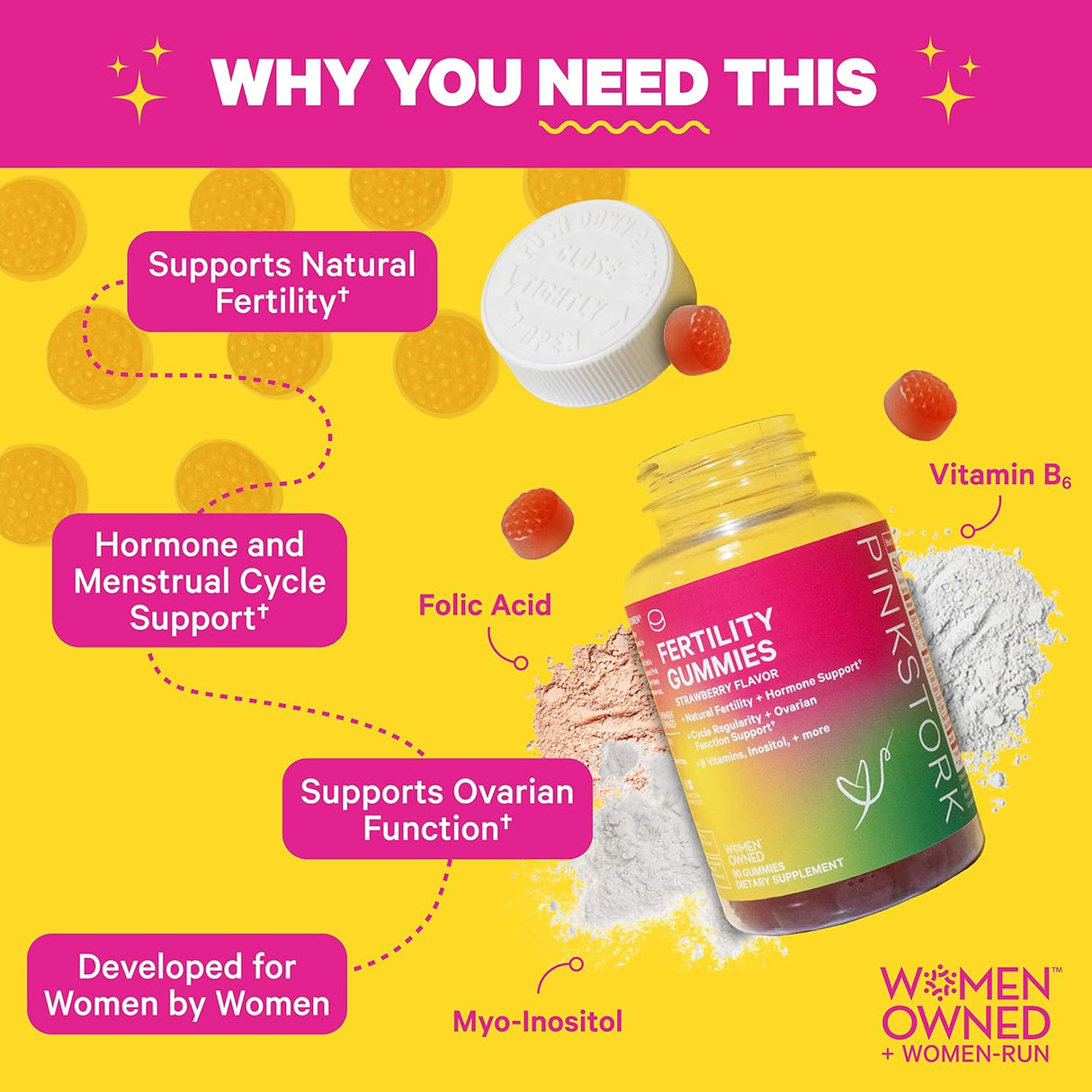 Suplemento Gomitas de fertilidad de fresa para mujeres 90 un