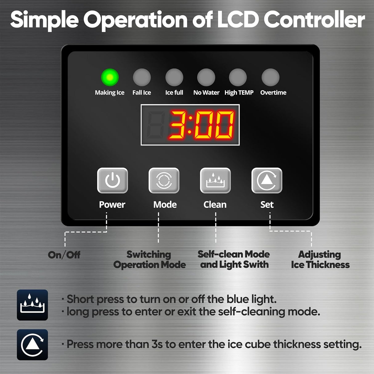 Máquina de Hielo Comercial, Acero Inoxidable, 100LBS/24H