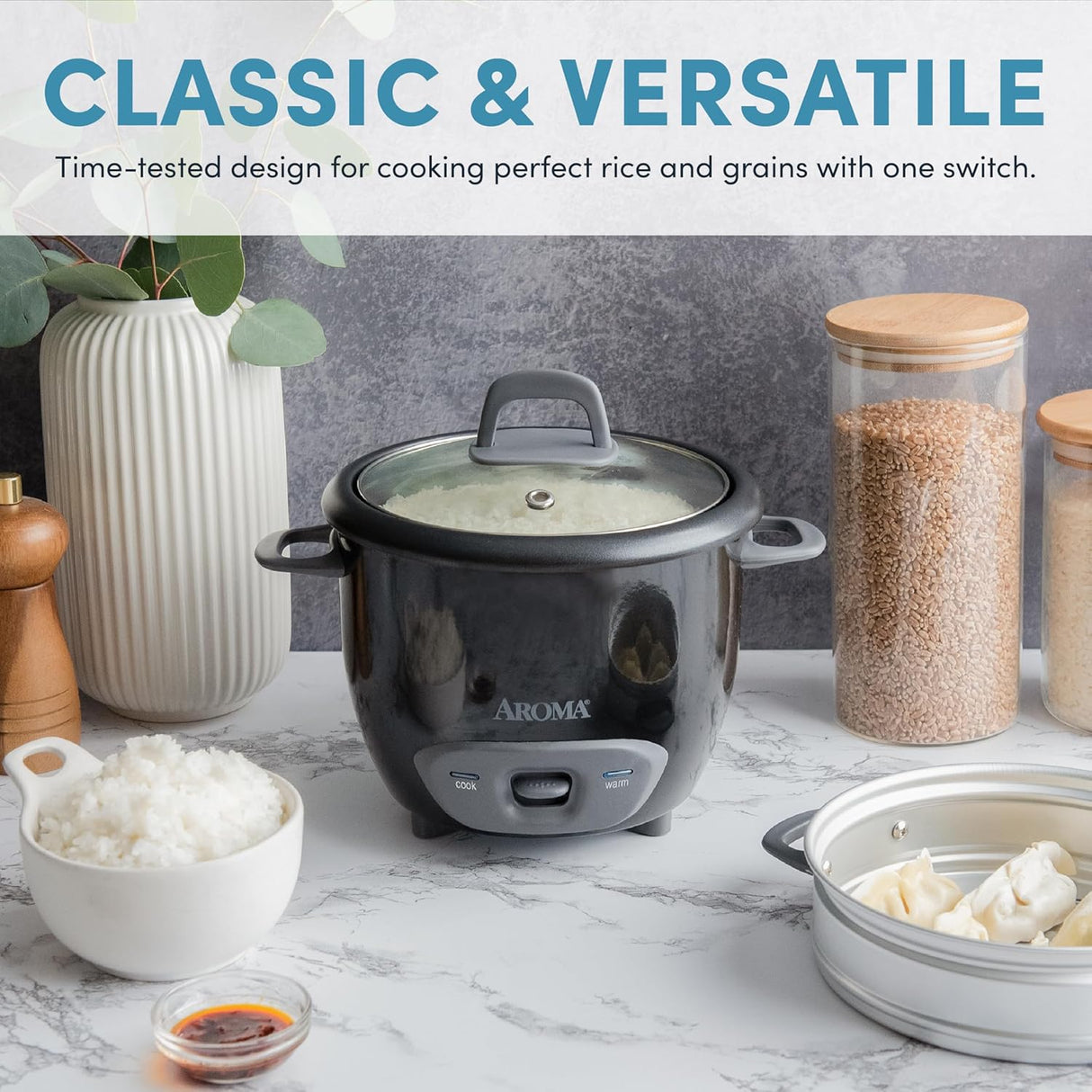 Arrocera y vaporera Aroma, 6 tazas, modelo ARC-743-1NGB