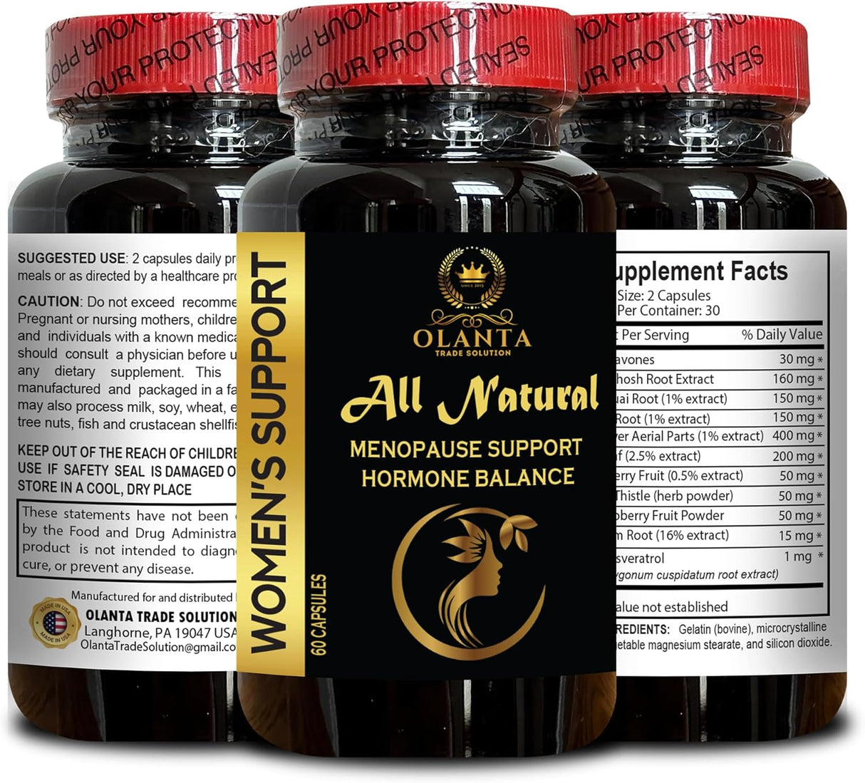 Suplemento para menopausia, vitaminas para mujeres, 60 cápsulas